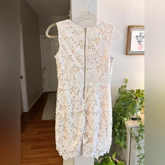 ann taylor loft white lace dress Ann Taylor Loft Lace Eyelet Dress Sz 6 White Illusion Wedding Shower Event  Party